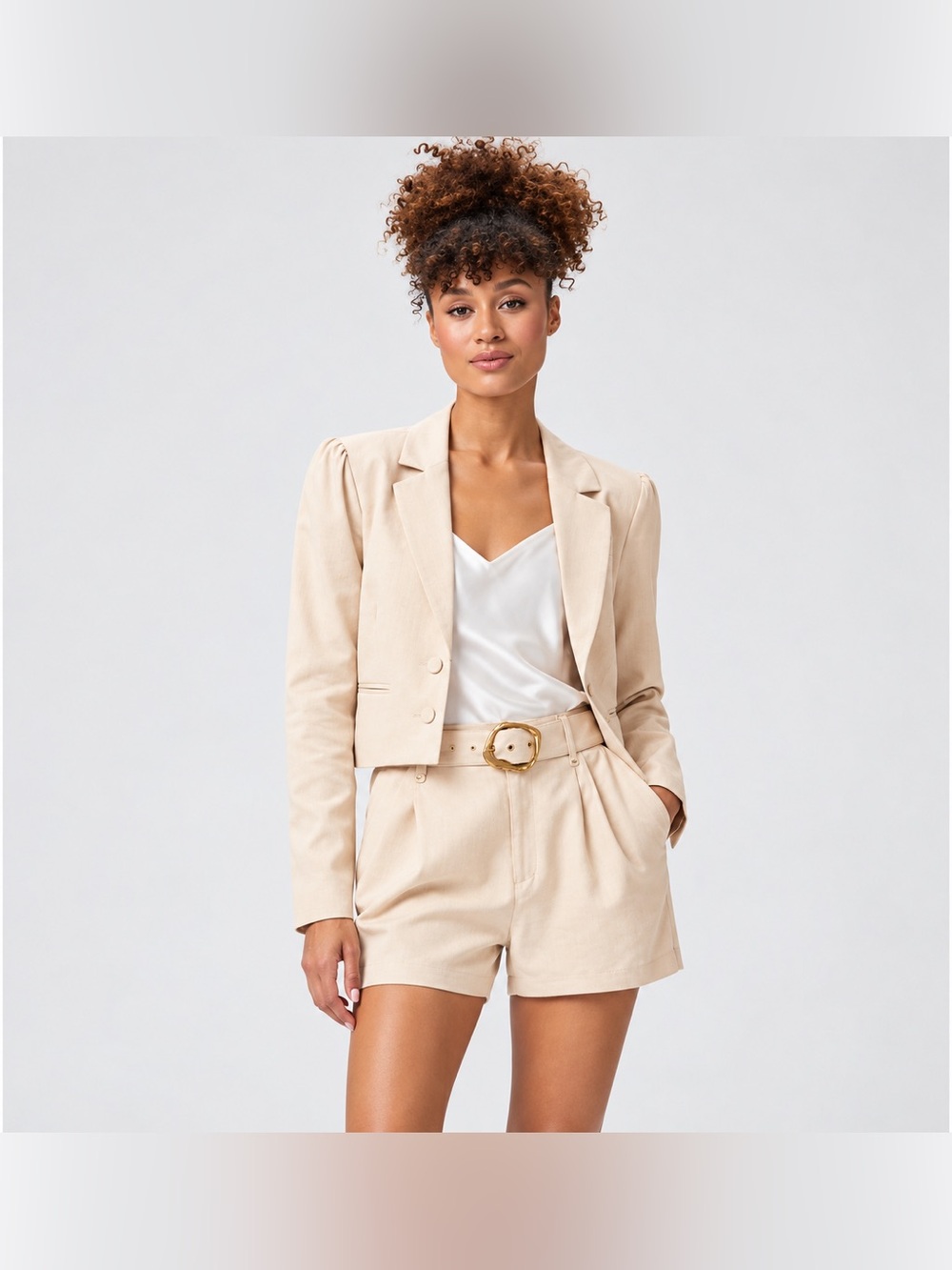 PAIGE Argentina Double Breasted Blazer Ecru Cropped Puff Shoulder Size 6 NWOT